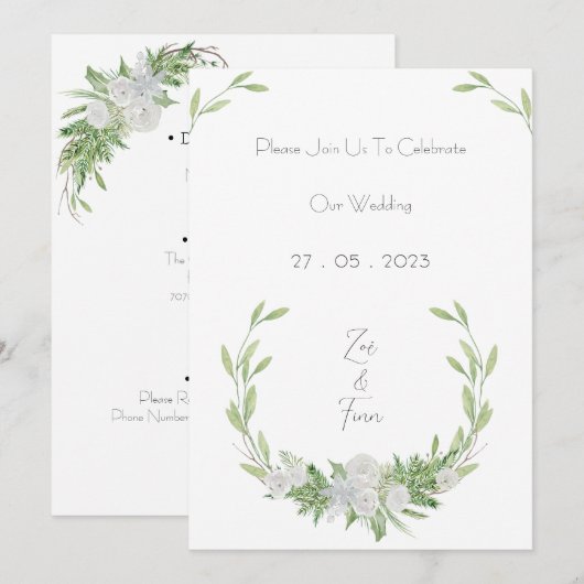 Elegant Botanical Green Leaves Nature Invitation Kaart (Voorkant / Achterkant)