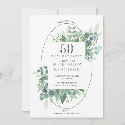 Elegant Botanical Greenery 50th Birthday Kaart (Voorkant)