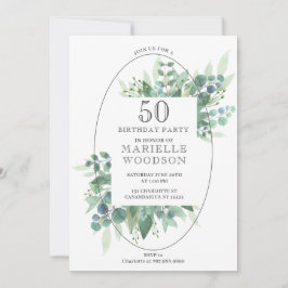 Elegant Botanical Greenery 50th Birthday Kaart