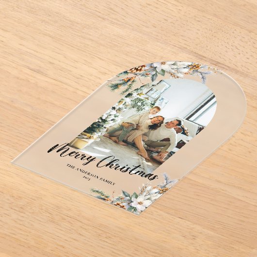 Elegant Botanical Greenery Arch Christmas Card Acryl Uitnodigingen (Laagn)