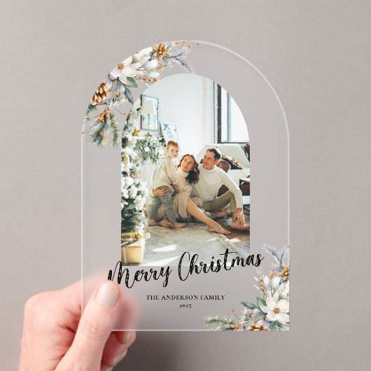 Elegant Botanical Greenery Arch Christmas Card Acryl Uitnodigingen (Insitu (Draagbaar))