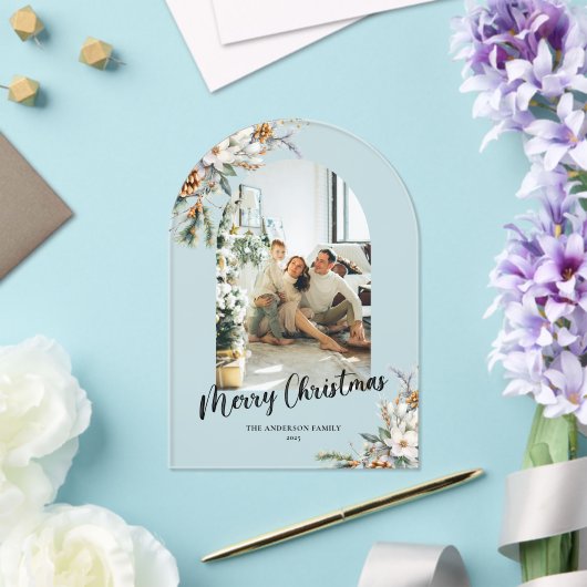 Elegant Botanical Greenery Arch Christmas Card Acryl Uitnodigingen (Insitu (Huwelijk))