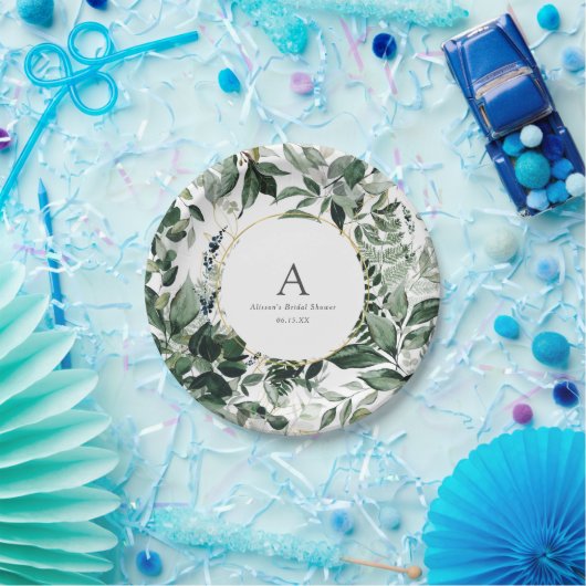 Elegant Botanical Greenery Bridal Brunch Papieren Bordje (Feest)