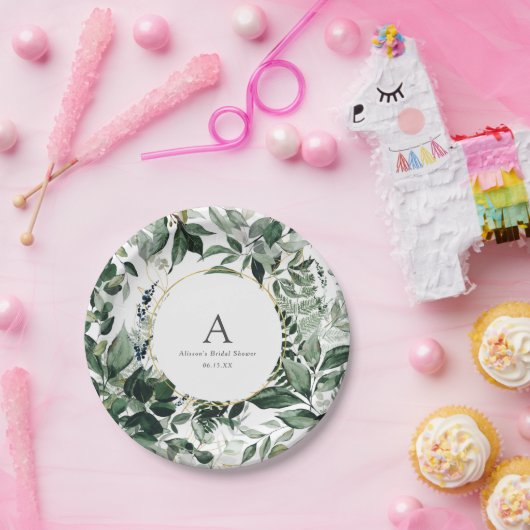 Elegant Botanical Greenery Bridal Brunch Papieren Bordje (Feest)
