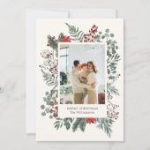 Elegant Botanical Greenery Christmas Photo Feestdagenkaart (Voorkant)