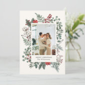 Elegant Botanical Greenery Christmas Photo Feestdagenkaart (Staand voorkant)