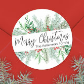 Elegant Botanical Greenery Christmas Ronde Sticker