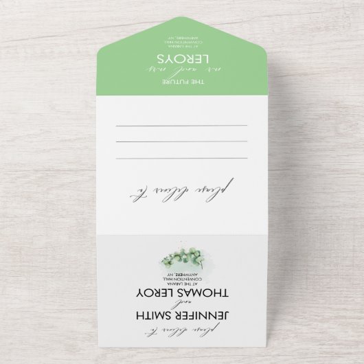 Elegant Botanical Greenery Eucalyptus Wedding All In One Uitnodiging (Buitenkant)