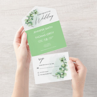 Elegant Botanical Greenery Eucalyptus Wedding All In One Uitnodiging