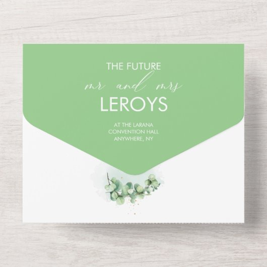 Elegant Botanical Greenery Eucalyptus Wedding All In One Uitnodiging (Achterkant)