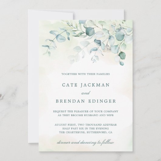 Elegant Botanical Greenery Eucalyptus Wedding Kaart (Voorkant)