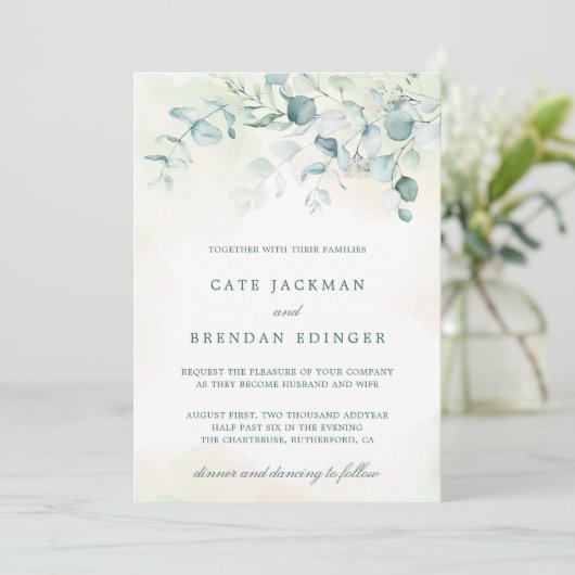 Elegant Botanical Greenery Eucalyptus Wedding Kaart (Staand voorkant)
