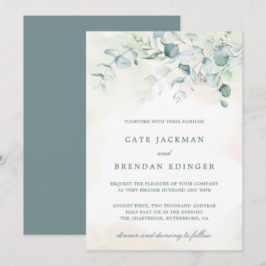 Elegant Botanical Greenery Eucalyptus Wedding Kaart (Voorkant / Achterkant)