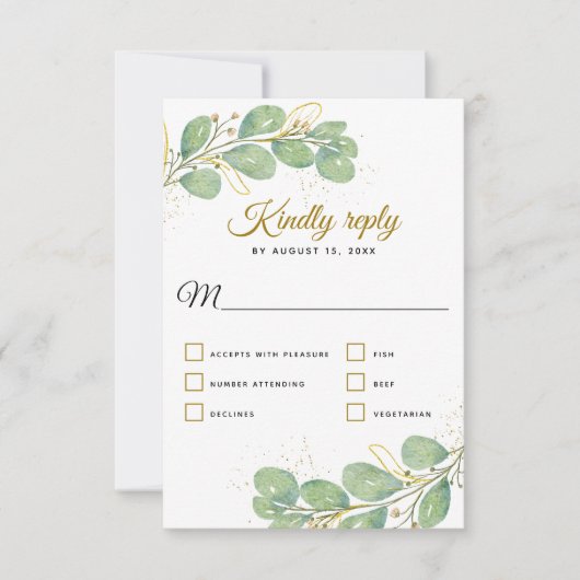 Elegant Botanical Greenery Eucalyptus Wedding RSVP Kaartje (Voorkant)