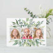 Elegant Botanical Greenery Family Foto Modern Feestdagenkaart (Staand voorkant)