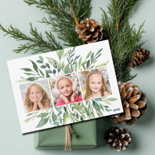 Elegant Botanical Greenery Family Foto Modern Feestdagenkaart
