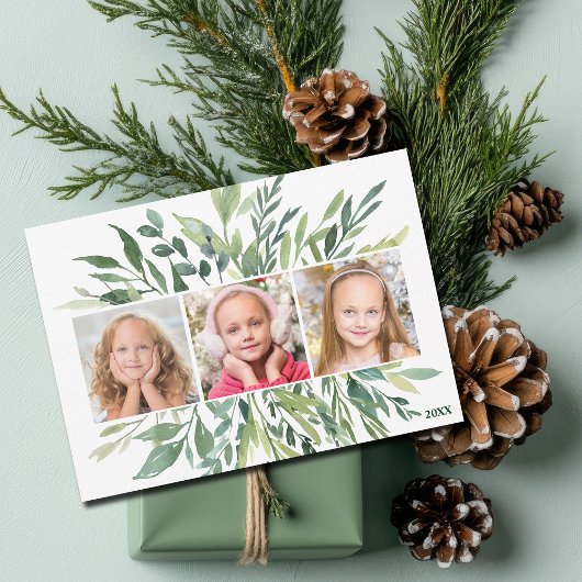 Elegant Botanical Greenery Family Foto Modern Feestdagenkaart