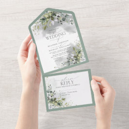 Elegant Botanical Greenery Floral Waterverf All In One Uitnodiging