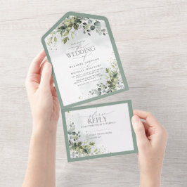 Elegant Botanical Greenery Floral Waterverf All In One Uitnodiging