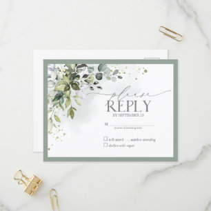 Elegant Botanical Greenery Floral Waterverf RSVP Uitnodiging Briefkaart