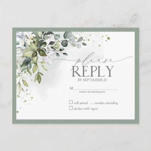 Elegant Botanical Greenery Floral Waterverf RSVP Uitnodiging Briefkaart (Voorkant)