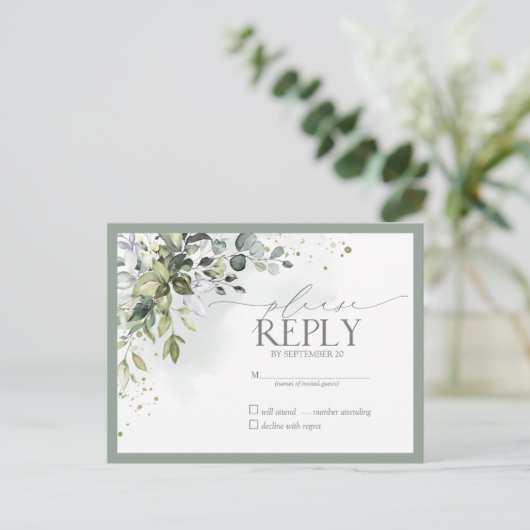 Elegant Botanical Greenery Floral Waterverf RSVP Uitnodiging Briefkaart (Staand voorkant)