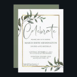 Elegant Botanical Greenery Gold Foil 60th Birthday Kaart<br><div class="desc">Elegant Botanical Greenery 60th Birthday Party Invitation met moderne faux gold folie-framing en sage groene takken rond elegante typografie. Pas de details eenvoudig aan voor een verbluffende uitnodiging. U kunt ook het jaar veranderen!</div>