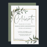 Elegant Botanical Greenery Gold Foil 60th Birthday Kaart<br><div class="desc">Elegant Botanical Greenery 60th Birthday Party Invitation met moderne faux gold folie-framing en sage groene takken rond elegante typografie. Pas de details eenvoudig aan voor een verbluffende uitnodiging. U kunt ook het jaar veranderen!</div>