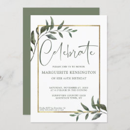 Elegant Botanical Greenery Gold Foil 60th Birthday Kaart