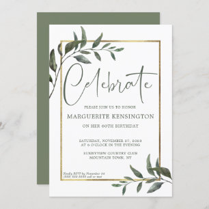 Elegant Botanical Greenery Gold Foil 60th Birthday Kaart