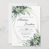 Elegant Botanical Greenery Gold Geometric Wedding Kaart (Voorkant)