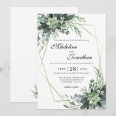 Elegant Botanical Greenery Gold Geometric Wedding Kaart (Voorkant / Achterkant)