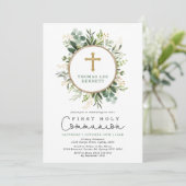 Elegant Botanical Greenery Gold Heilige Communie Kaart (Staand voorkant)