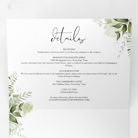 Elegant Botanical Greenery leveert foto Weduwschap Drieluik Uitnodiging (Binnenzijde eerst)