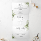 Elegant Botanical Greenery leveert foto Weduwschap Drieluik Uitnodiging (Binnen)