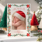 Elegant Botanical Greenery Poinsettia Frame Photo Feestdagenkaart