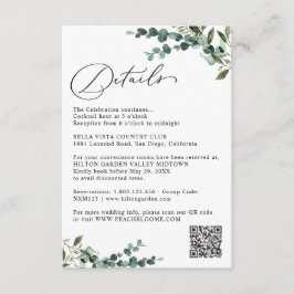 Elegant Botanical Greenery QR Code Wedding Details Informatiekaartje