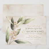 Elegant botanical greenery  rustige bruiloft kaart (Voorkant / Achterkant)