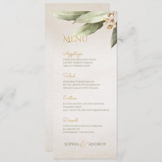 Elegant botanical greenery rustige bruiloft menu (Voorkant / Achterkant)