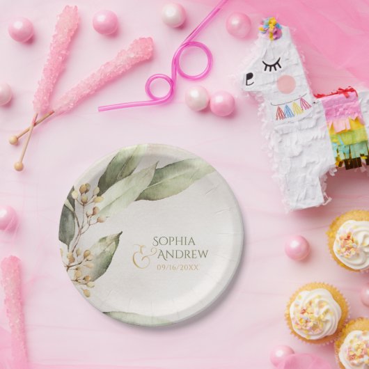 Elegant botanical greenery rustige bruiloft papieren bordje (Feest)