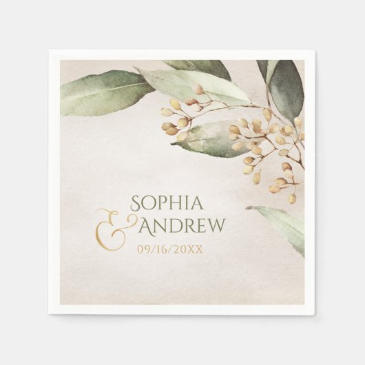 Elegant botanical greenery rustige bruiloft servetten (Voorkant)
