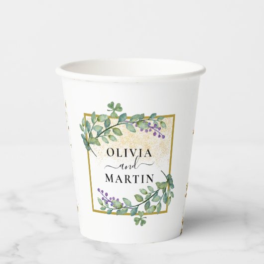 Elegant Botanical Greenery Vibe Wedding Paper Cup Papieren Bekers (Voorkant)