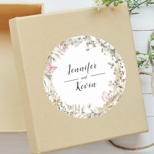 Elegant Botanical Greenery Waterverf Wedding Ronde Sticker
