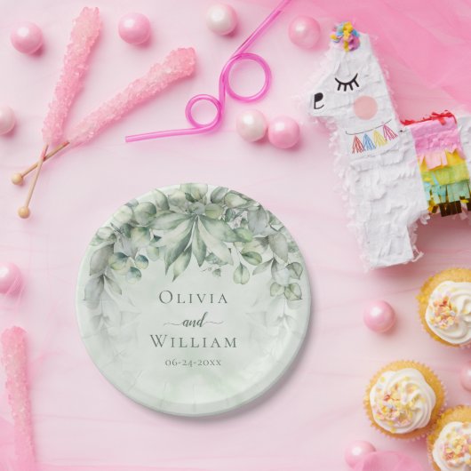 Elegant Botanical Greenery Wedding Papieren Bordje (Feest)