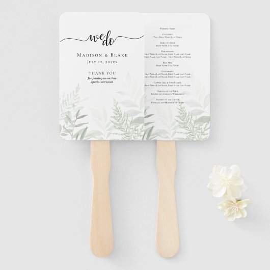 Elegant Botanical Greenery Wedding Programme Handwaaier (Voorkant en achterkant)
