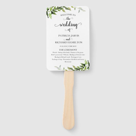 Elegant Botanical Greenery Wedding Programme Handwaaier (Voorkant)