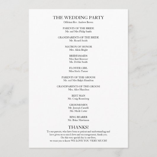 Elegant Botanical Greenery Wedding Programme Programmakaart (Achterkant)