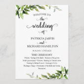 Elegant Botanical Greenery Wedding Programme Programmakaart (Voorkant)