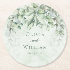 Elegant Botanical Greenery Wedding Ronde Kartonnen Onderzetter