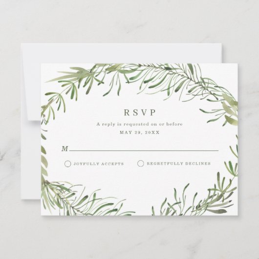 Elegant Botanical Greenery Wedding RSVP Kaartje (Voorkant)